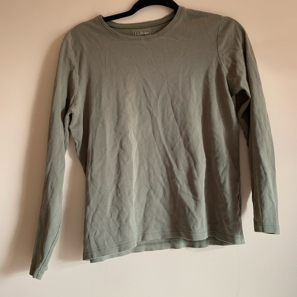 L.L. Bean Olive Green Long Sleeve Tee Top Shirt Women Size M Casual Cotton